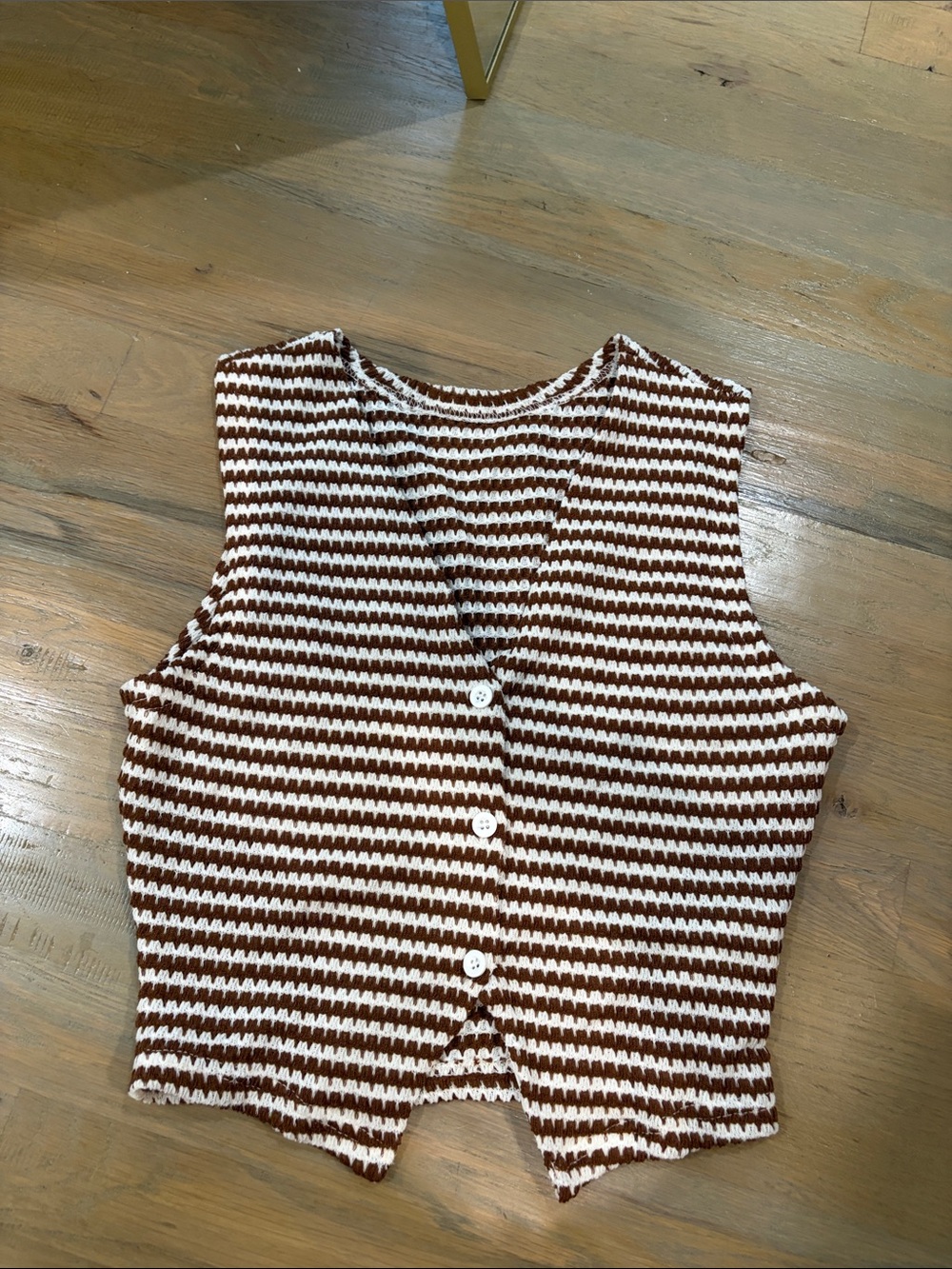 SHEIN Brown and White Striped Knit Button-Front Crop Top